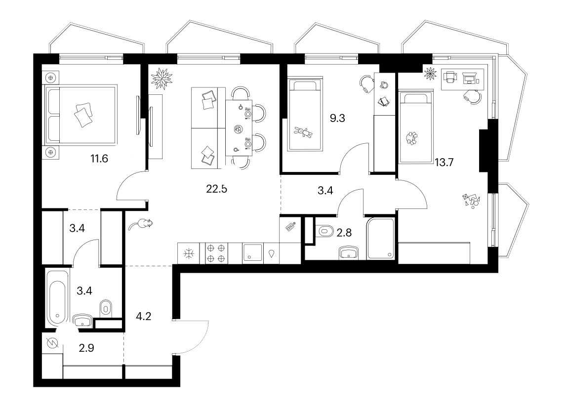 3-комн. Мичуринский парк