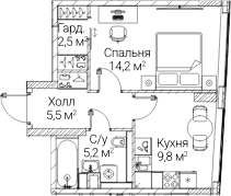 1-комн., 37.02 м², 51/60 этаж, ЖК «СЕЗАР БУДУЩЕЕ»