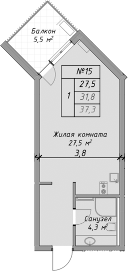 Студия квартира, 31.8 м² в ЖК Оазис Азова — фото 2