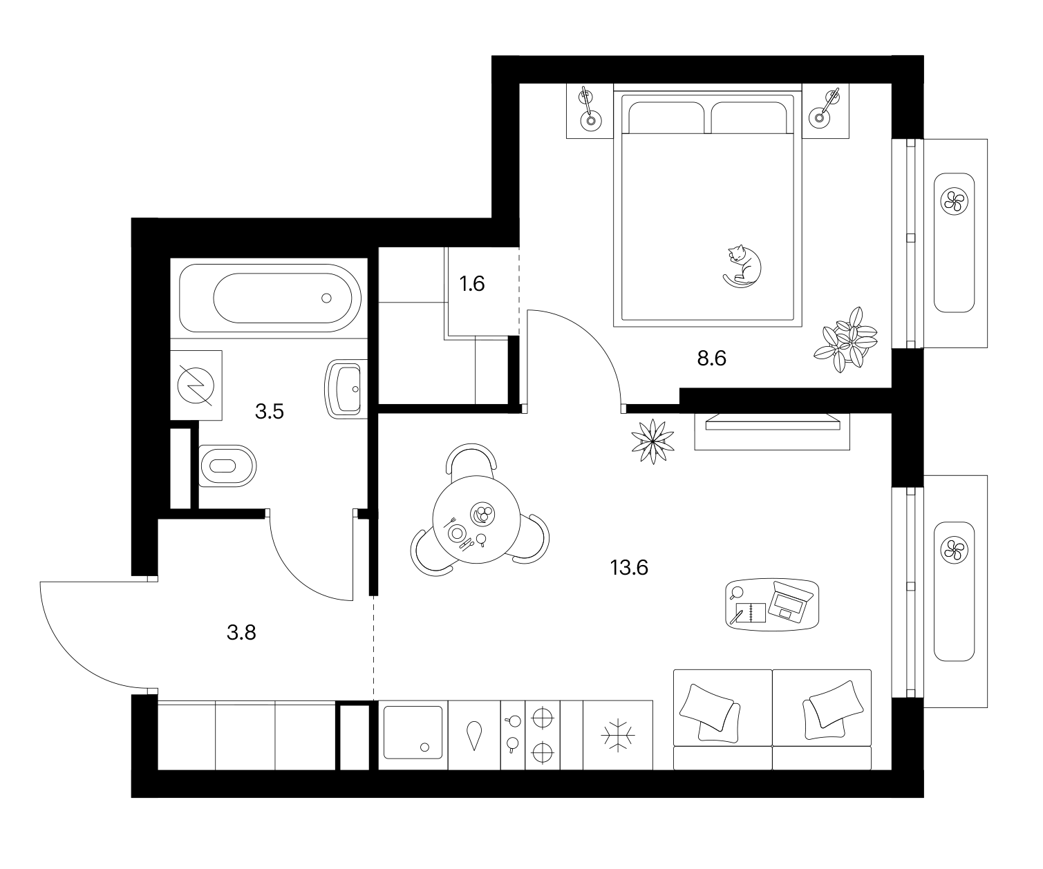 1-комн., 31.1 м², 12/25 этаж, ЖК «Ярославский»