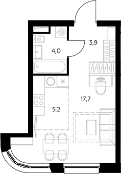 Студия, 31 м², 24/43 этаж, ЖК «Адмирал»