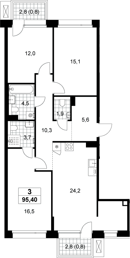 4+ комнаты, 93.8 м², 8/8 этаж, ЖК «Хольм»