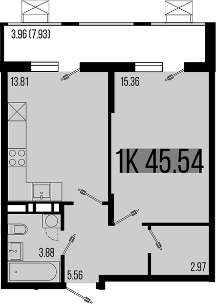 1-комн. квартира, 41.58 м² в ЖК Цветной бульвар — фото 2