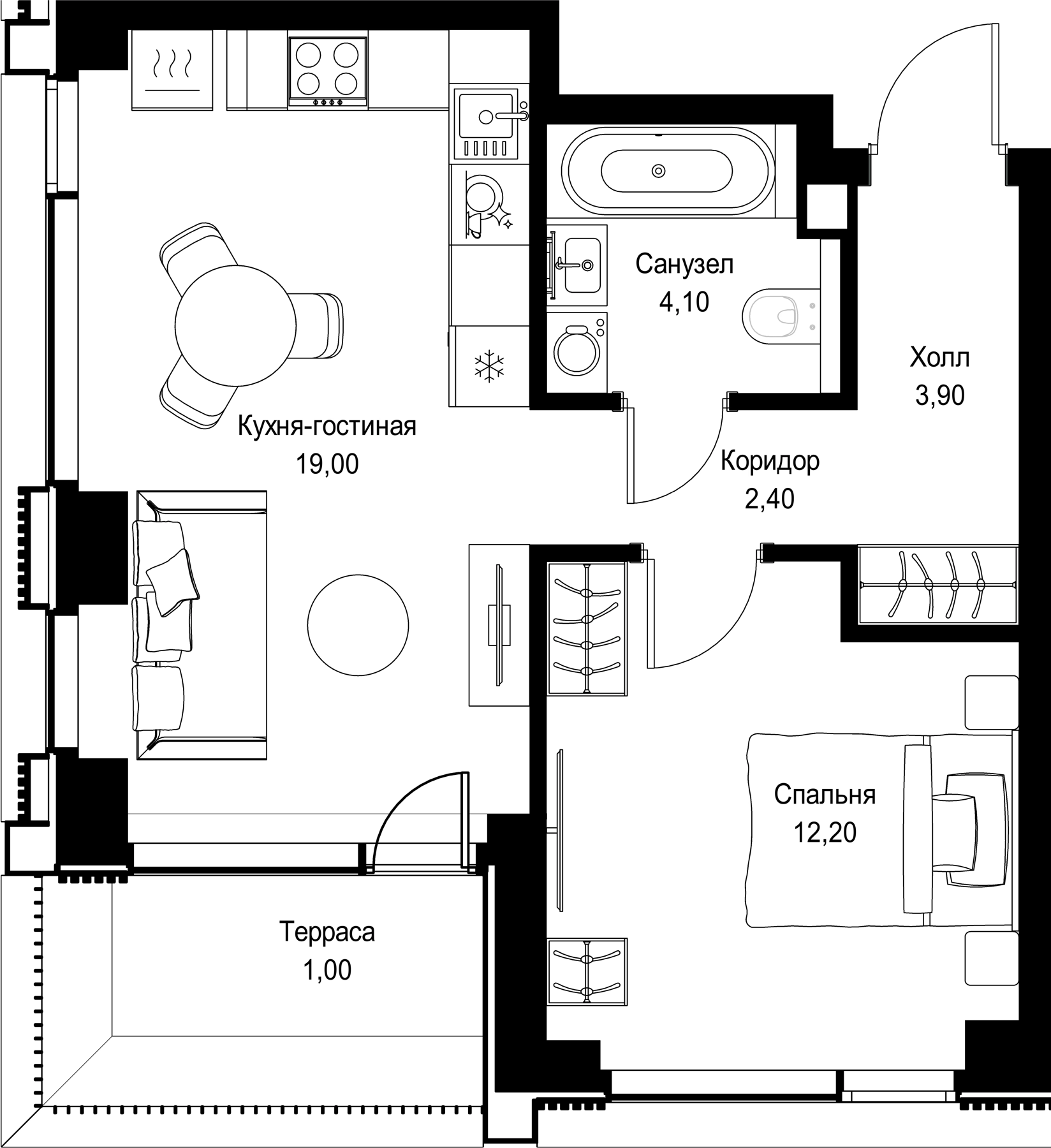 2-комн., 41.6 м², 7/36 этаж, ЖК «СИТИДЗЕН»