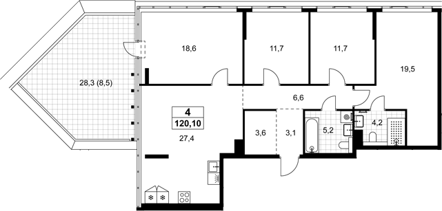4+ комнаты, 111.6 м², 9/15 этаж, ЖК «Хольм»