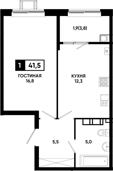 1-комн., 39.6 м², 11/23 этаж, ЖК «Резиденция Софи»