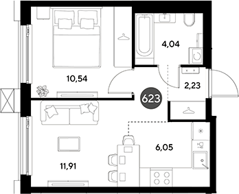 2-комн., 34.77 м², 22/23 этаж, ЖК «ЭВО»