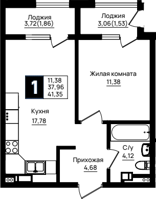 1-комн. квартира, 37.96 м² в ЖК Резиденция морей — фото 2
