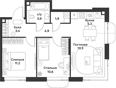 3-комн. АЛИА