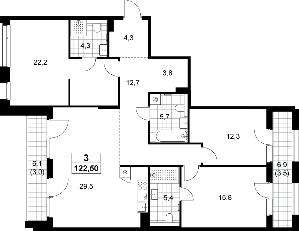 4+ комнаты, 116 м², 5/8 этаж, ЖК «Хольм»