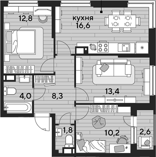 3-комн., 67.1 м², 12/16 этаж, ЖК «DОГМА ПАРК»