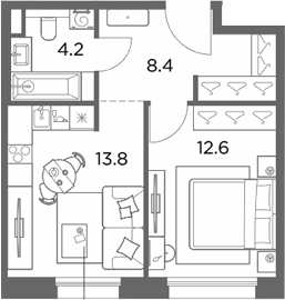 1-комн., 39 м², 5/6 этаж, ЖК «Станиславский»