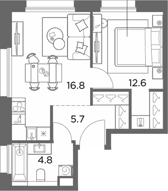 1-комн., 39.9 м², 3/6 этаж, ЖК «Станиславский»
