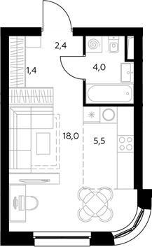 Студия, 30.8 м², 17/43 этаж, ЖК «Адмирал»