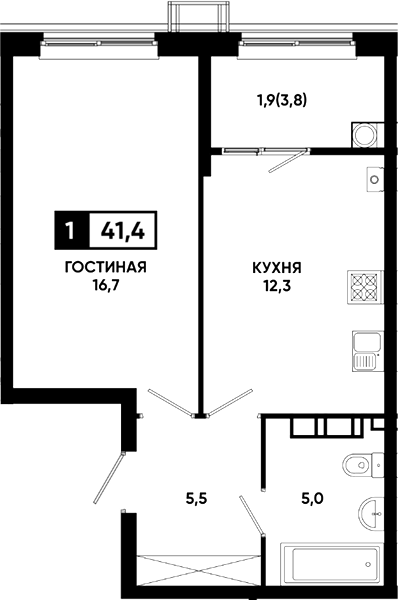 1-комн., 39.5 м², 2/23 этаж, ЖК «Резиденция Софи»