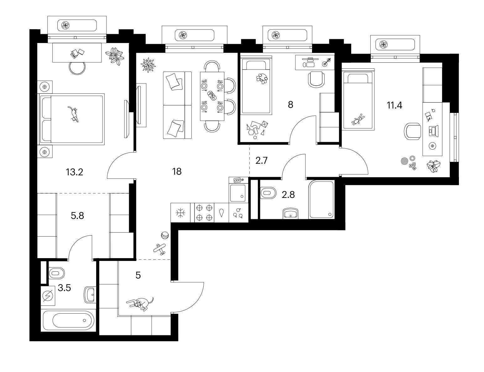 3-комн., 70.4 м², 4/25 этаж, ЖК «Ярославский»