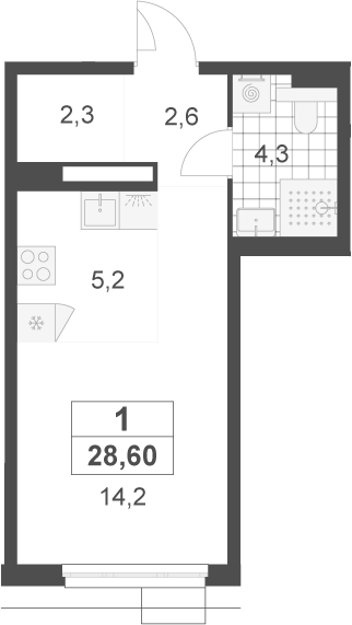 Студия, 28.6 м², 12/22 этаж, ЖК «Скандинавия»