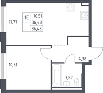 2-комн., 36.48 м², 9/12 этаж, ЖК «Рублевский квартал»