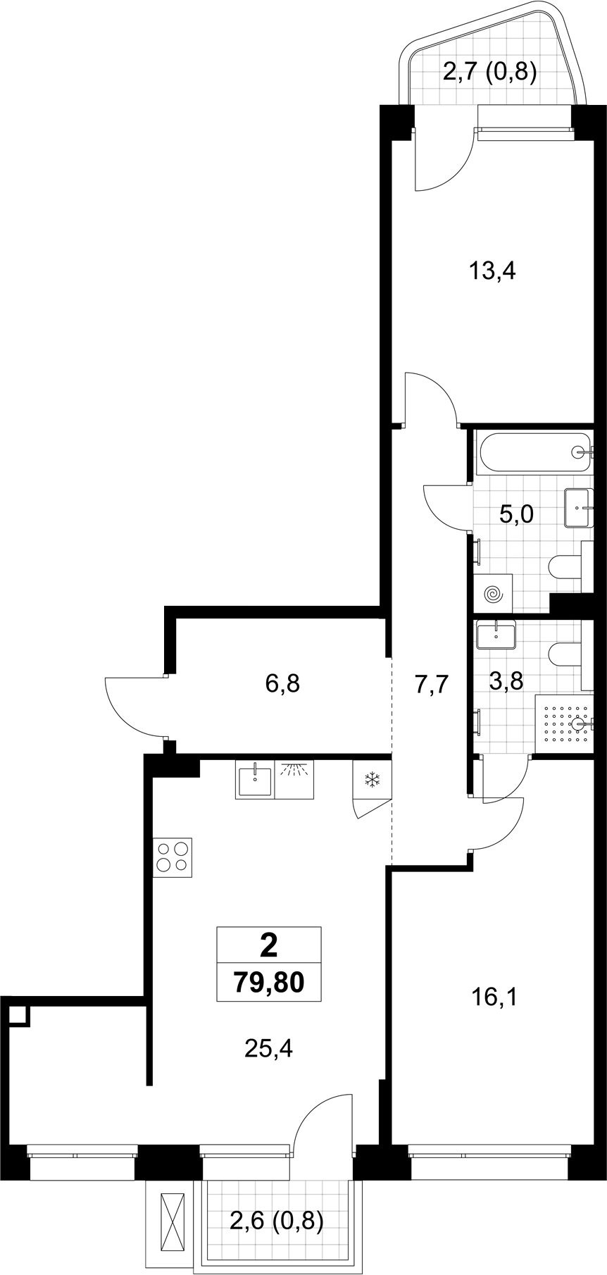 3-комн., 78.2 м², 4/6 этаж, ЖК «Хольм»