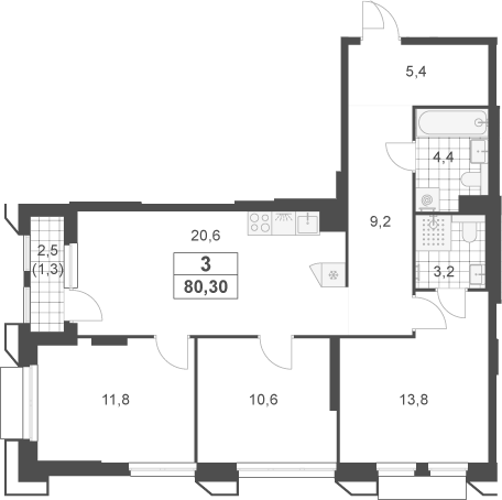 4+ комнаты, 79 м², 3/23 этаж, ЖК «Южные сады»