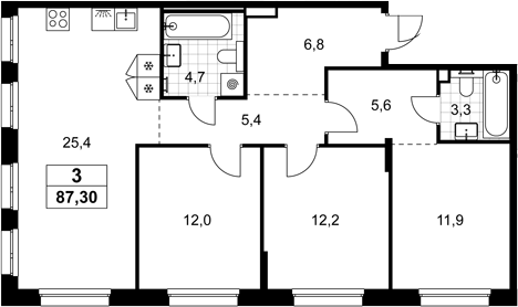 4+ комнаты, 87.3 м², 5/8 этаж, ЖК «Хольм»