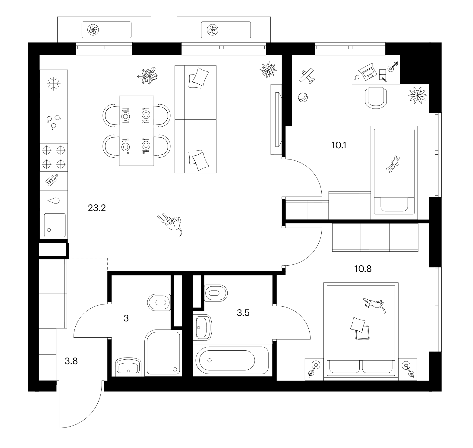 2-комн., 54.4 м², 2/25 этаж, ЖК «Ярославский»