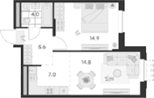 2-комн., 46.3 м², 1/4 этаж, ЖК «Михалевич»