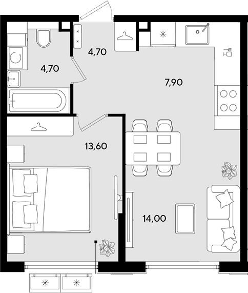 2-комн. квартира, 44.9 м² в ЖК Порто-Ново — фото 2