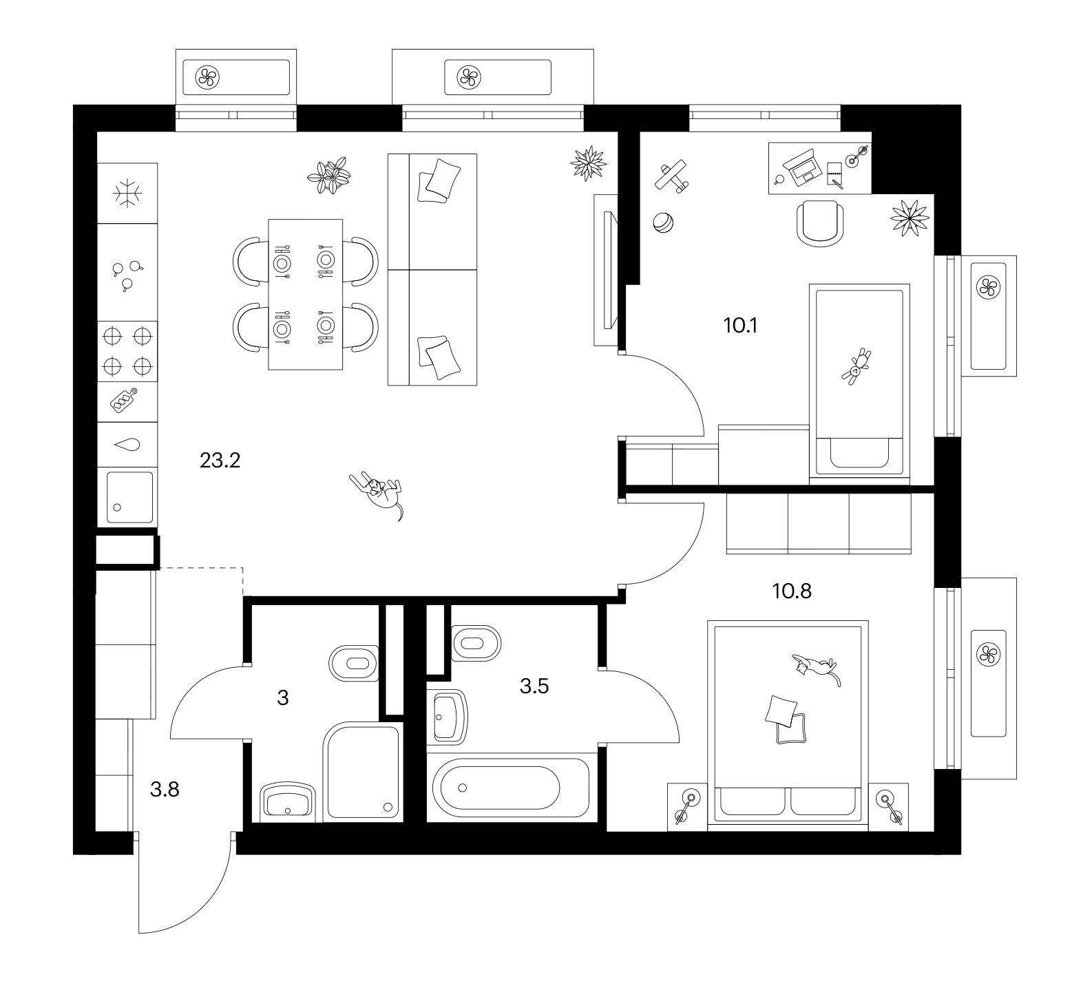 2-комн., 54.4 м², 19/25 этаж, ЖК «Ярославский»