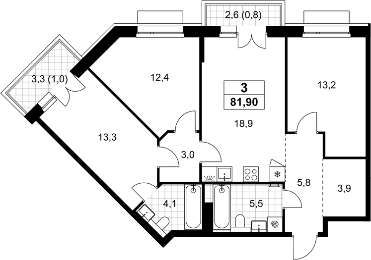 4+ комнаты, 80.1 м², 6/8 этаж, ЖК «Хольм»