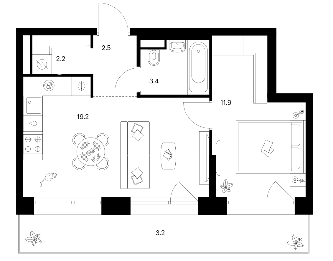 1-комн., 39.2 м², 25/30 этаж, ЖК «Строгино 360»