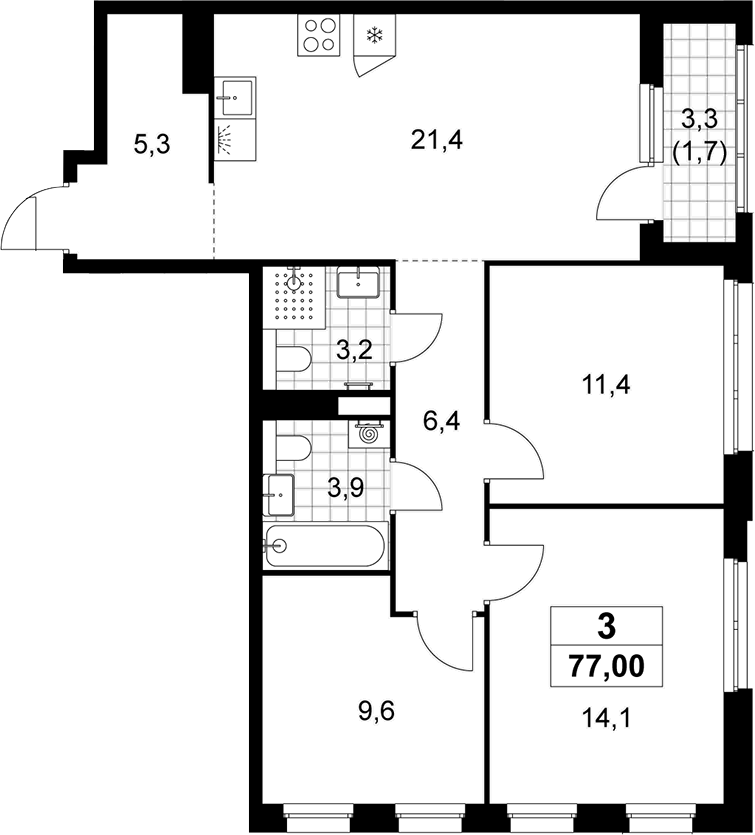 4+ комнаты, 75.3 м², 12/12 этаж, ЖК «Деснаречье»