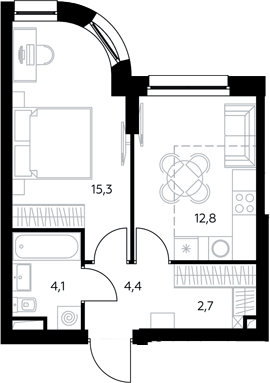 1-комн., 39.6 м², 7/43 этаж, ЖК «Адмирал»