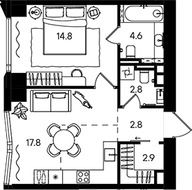 2-комн., 45.7 м², 8/50 этаж, ЖК «СТОУН Блик»