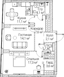 2-комн., 61.58 м², 25/60 этаж, ЖК «СЕЗАР БУДУЩЕЕ»