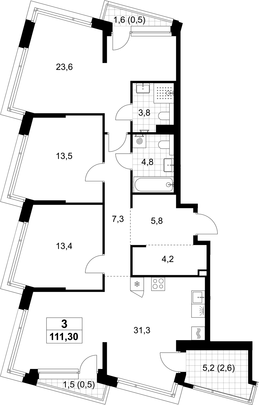 4+ комнаты, 107.7 м², 2/6 этаж, ЖК «Хольм»