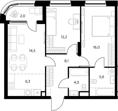 3-комн., 67.5 м², 27/43 этаж, ЖК «Адмирал»