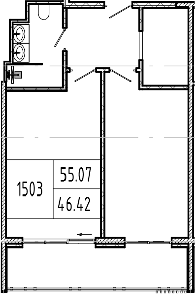 1-комн., 46.42 м², 5/9 этаж, ЖК «Alean Resort Montvert»