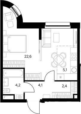 Студия, 37.6 м², 28/43 этаж, ЖК «Адмирал»