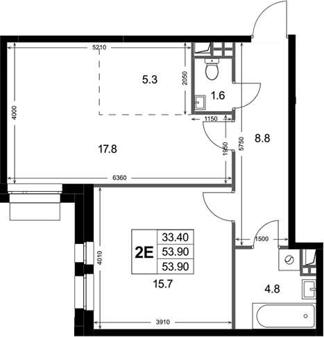 2-комн., 53.9 м², 2/3 этаж, ЖК «Кореневский Форт 2.3»