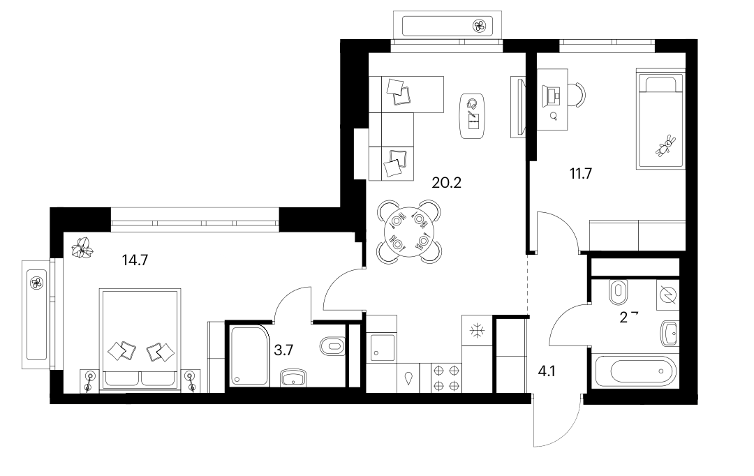 2-комн., 57.1 м², 19/21 этаж, ЖК «Зеленый парк»