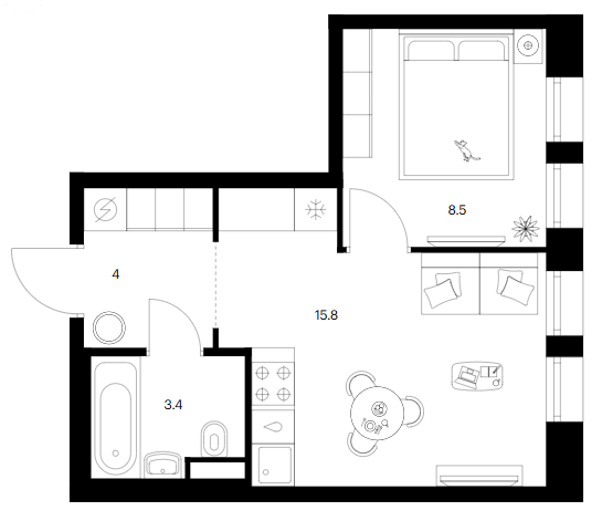 1-комн., 31.7 м², 8/12 этаж, ЖК «Москворечье»