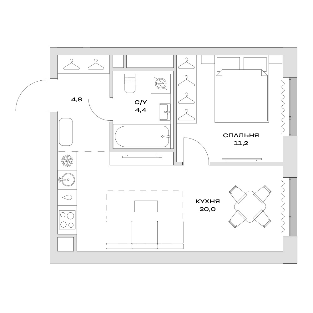 2-комн., 40.4 м², 10/22 этаж, ЖК «Детали»