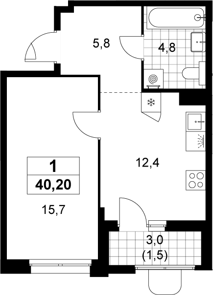 2-комн., 38.7 м², 10/14 этаж, ЖК «Прокшино»