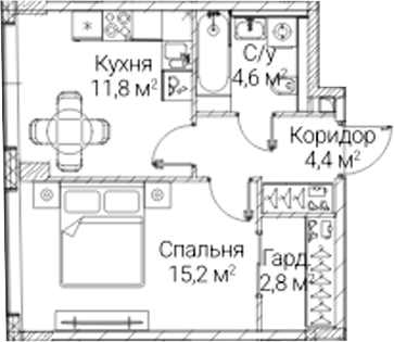 1-комн., 38.8 м², 27/41 этаж, ЖК «СЕЗАР БУДУЩЕЕ»