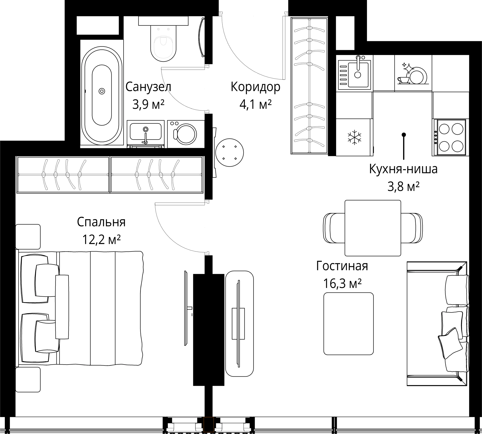 2-комн., 40.3 м², 2/37 этаж, ЖК «Слава»