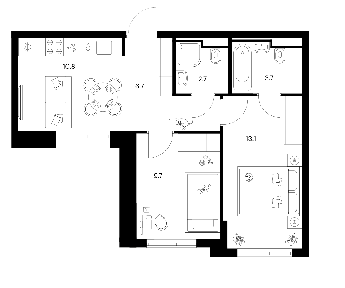 2-комн., 46.7 м², 21/28 этаж, ЖК «Зеленый парк»