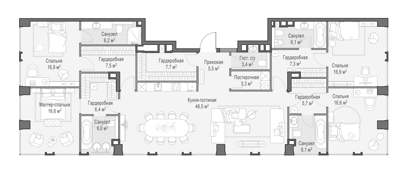 4+ комнаты, 186.4 м², 9/23 этаж, ЖК «Квартал Life Time»