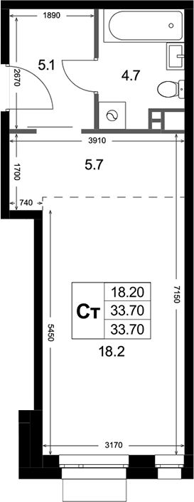 Студия, 33.7 м², 2/3 этаж, ЖК «Кореневский Форт 2.3»