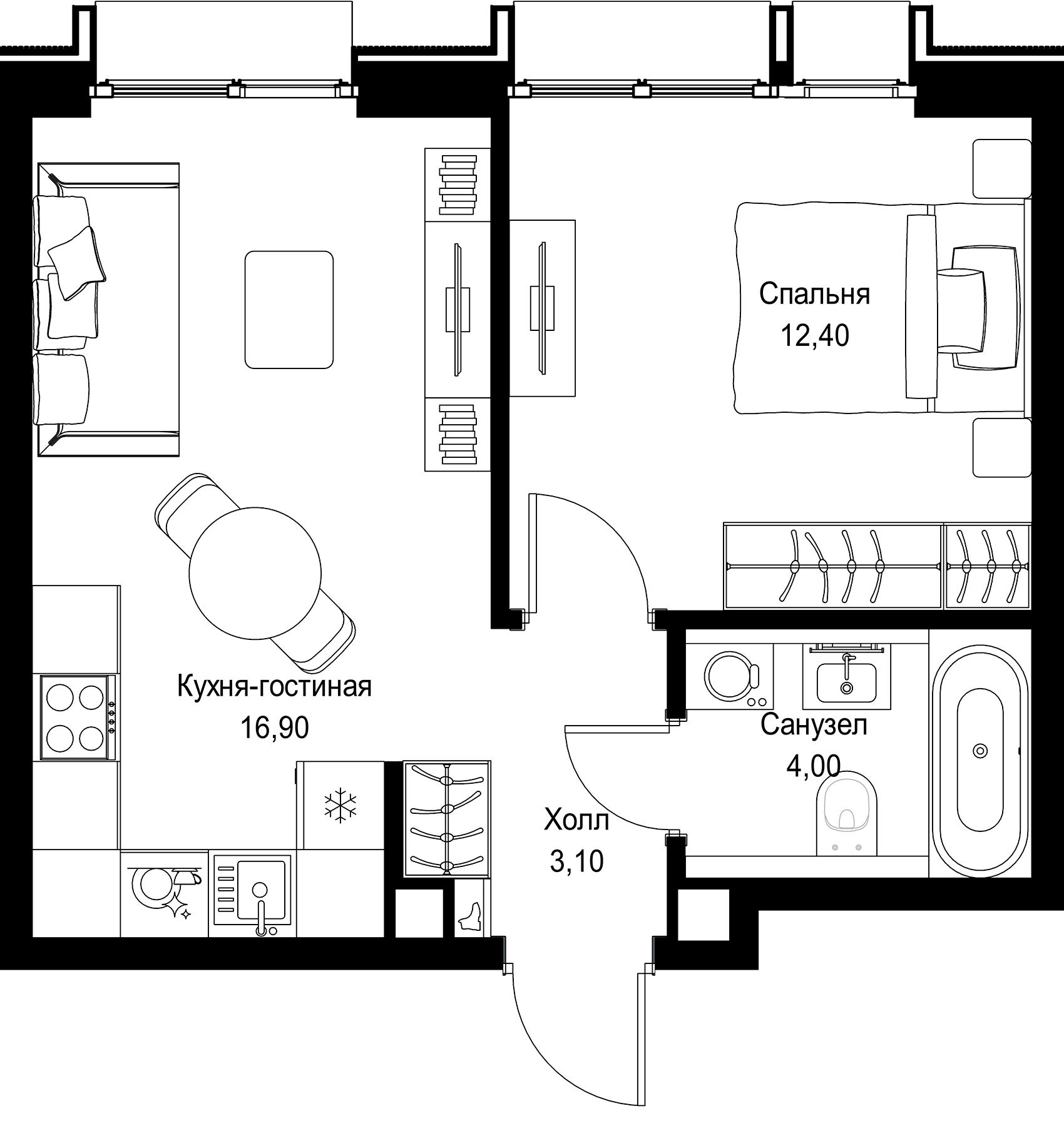 2-комн., 36.4 м², 7/12 этаж, ЖК «СИТИДЗЕН»